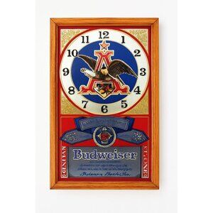Wall Mirror Clock Vintage Budweiser King of Beers Eagle Vintage Man Cave Bar Dec